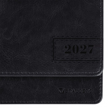 Планинг датированный 2027 305х140мм BRAUBERG Imperial, под кожу, черный, 118200