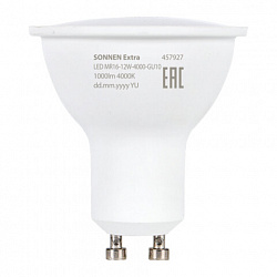 Лампа светодиодная SONNEN EXTRA, 12 (110) Вт, GU10, софит, нейтральный белый, 30000 ч, LED MR16-GU10-12W-4000, 457927