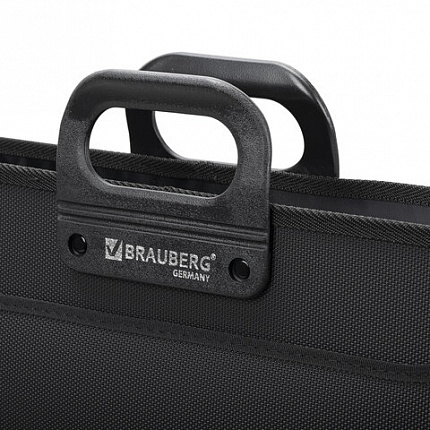 Папка-портфель пластиковая БОЛЬШОГО ФОРМАТА BRAUBERG "ПОРТФОЛИО" А3 (470х380х130 мм), 3 отделения, черная, 223081