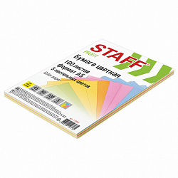 Бумага цветная STAFF МАЛОГО ФОРМАТА, А5, 80 г/м2, 100 л. (5 цветов х 20 л.), цветная пастель, 110891