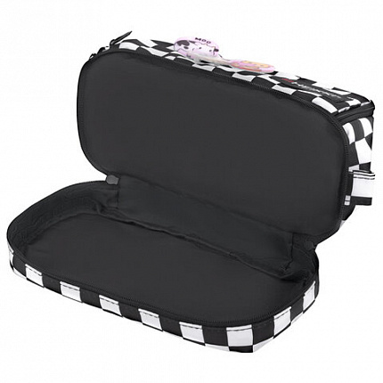 Пенал-органайзер HEIKKI (ХЕЙКИ) с ручкой, значки, 2 отделения, откидная планка, 22x13х10 см, "Black&White", 273601