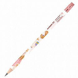 Карандаш чернографитный с принтом ЮНЛАНДИЯ "FAT ANIMALS", 1 шт., HB, с ластиком, корпус ассорти, 182012