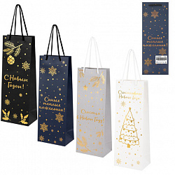 Пакет подарочный (1 шт.) новогодний, 13x9x36 см, "Bottle #2", голография, ассорти, ЗОЛОТАЯ СКАЗКА, 592429