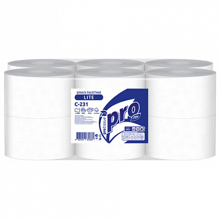 Бумага туалетная 200 метров, PROtissue (T2) LITE, 1-слойная, белая, КОМПЛЕКТ 12 рулонов, С231