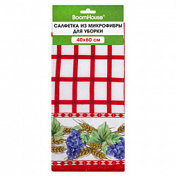 Салфетка из МИКРОФИБРЫ универсальная, 40х60 см, красная клетка, орнамент, 240 г/м2, BOOMHOUSE (БУМХАУС), 700880