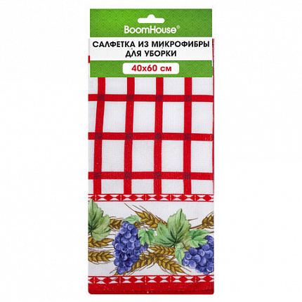 Салфетка из МИКРОФИБРЫ универсальная, 40х60 см, красная клетка, орнамент, 240 г/м2, BOOMHOUSE (БУМХАУС), 700880
