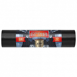 Мешки для мусора 240 л, ПРОЧНЫЕ черные, в рулоне 10 шт., ПВД 60 мкм, 2-х слойные, 100x130 см, "БРОНЯ", ВР-0013