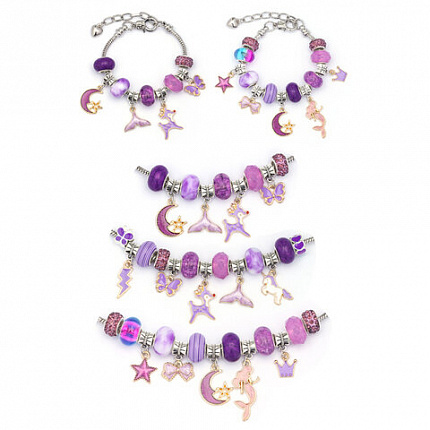 Набор для создания бижутерии и украшений 66 элементов Аметист в пластиковом боксе, бусины, шармы, BRAUBERG KIDS, 665295