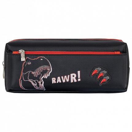 Пенал мягкий ЮНЛАНДИЯ, 2 отделения, полиэстер, "Roar", черный, 21х9х6 см, 272347