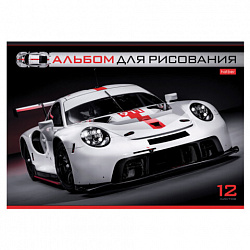 Альбом для рисования А4 12 л., скоба, обложка картон, HATBER, 205х290 мм, "Спортивные авто", 079709, 12А4В