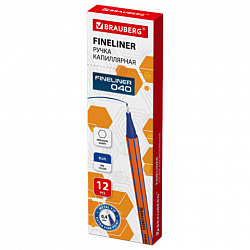 Ручка капиллярная (линер) СИНЯЯ, BRAUBERG "FINE 040", шестигранная, линия письма 0,4 мм, 144140
