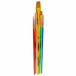 Кисти СИНТЕТИКА набор 5 шт. (круглая 3, плоская 2, 6, 14, овальная 1), блистер, ЮНЛАНДИЯ, 201069