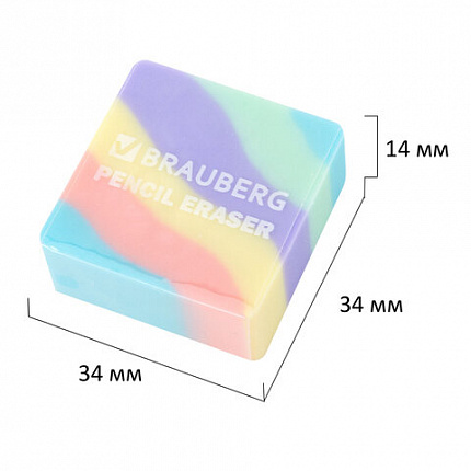 Ластик кросс-серия PASTEL, 34х34х14 мм, квадратный, ассорти, ЭКО ПВХ, BRAUBERG, 273210