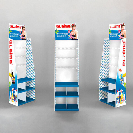 Стойка для размещения товара напольная усиленная LAIMA, 200х70х40 см, 3 полки, 25 крючков, 504873