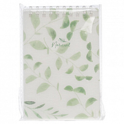 Блокнот МАЛЫЙ ФОРМАТ А6 80 л., мягкий гребень, пластик, фольга, клетка, HATBER, NATURAL LEAVES, 090242, 80Б6A1мс_33480