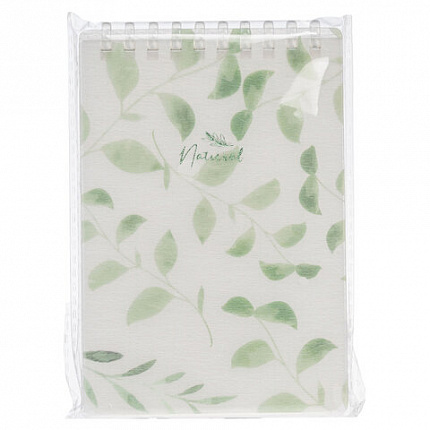 Блокнот МАЛЫЙ ФОРМАТ А6 80 л., мягкий гребень, пластик, фольга, клетка, HATBER, NATURAL LEAVES, 090242, 80Б6A1мс_33480