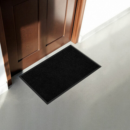 Коврик придверный 50х80 см, ЧЕРНЫЙ, влаго-грязезащитный, 430 г/м2, ребристый, ЛЮБАША СТАНДАРТ, 701032