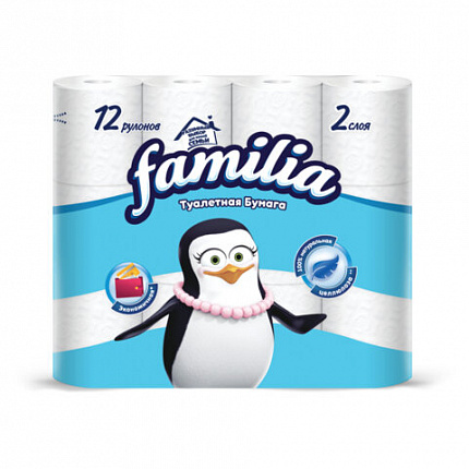Бумага туалетная быт., спайка 12 шт., 2-слойная (12х15 м), FAMILIA CLASSIC, белая, ш/, 5070655