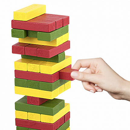 Игра настольная "ЦВЕТНАЯ БАШНЯ", 54 окрашенных деревянных блока + кубик, BRAUBERG HOBBY, 665493
