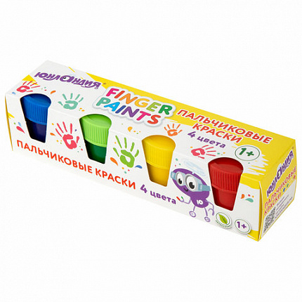 Краски пальчиковые для малышей от 1 года, классические цвета, 4 по 35 мл, ЮНЛАНДИЯ, 192568