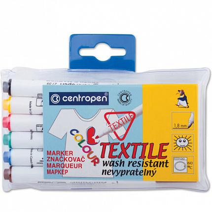 Маркеры для ткани 6 ЦВЕТОВ CENTROPEN "Textile Marker", круглый наконечник, 1,8 мм, 2739/6, 5 2739 0610