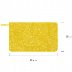 Еженедельник датированный 2026 МАЛЫЙ ФОРМАТ 95х155 мм, А6, BRAUBERG "Foliage", под кожу, желтый, 117200