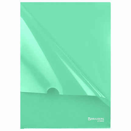 Папка-уголок жесткая, непрозрачная, А4, цвет мятный, 0,15 мм, BRAUBERG PASTEL, 272892