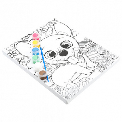 Картина детская по контуру, АССОРТИ 7 видов, 20х25 см, на подрамнике, акрил, кисти, МУЛЬТИ АРТ, 8084