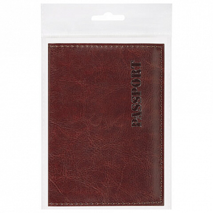 Обложка для паспорта STAFF "Profit", экокожа, мягкая изолоновая вставка, "PASSPORT", коричневая, 237184
