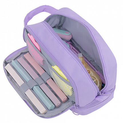 Пенал-органайзер HEIKKI (ХЕЙКИ) с ручкой, значки, 2 отделения, откидная планка, 22x13х10 см, фиолетовый, 273600