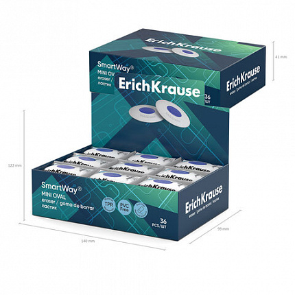 Ластик ERICH KRAUSE "SmartWay Mini Oval", 41х29х9 мм, белый, овальный, пластиковый держатель, 45533