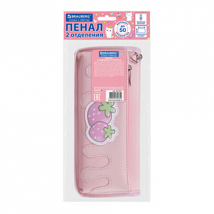 Пенал мягкий BRAUBERG, 2 отделения, полиэстер, "Strawberry shortcake", розовый, 21х9х6 см, 271577