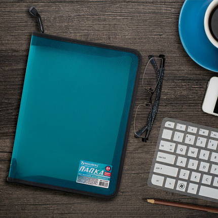 Папка на молнии пластиковая BRAUBERG "Income", А4, 325х230 мм, тонированная, 3 цвета ассорти, 224055