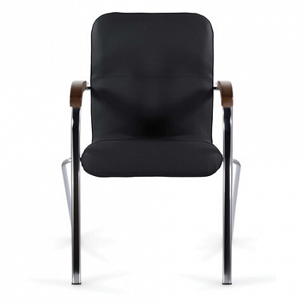 Кресло BRABIX "Samba CF-103", хром каркас, накладки "орех", кожзам черный, собрано, 532756