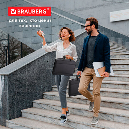 Папка-портфель пластиковая BRAUBERG А4+ (355х290х60 мм), выдвижные ручки, 9 отделений, 1 карман, черная, 225168
