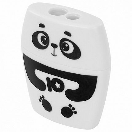 Точилка с контейнером для простых и утолщенных карандашей ЮНЛАНДИЯ "ПАНДА", 2 отверстия, 272507