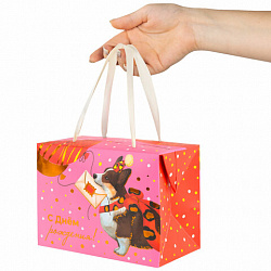 Пакет-коробка подарочный (1 штука) ассорти "Яркий"/ "Королевский Корги", 15х9х11 см, тиснение фольгой, ламинация, 90069, 90073, 90069