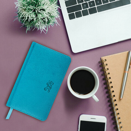 Еженедельник датированный 2026, МАЛЫЙ ФОРМАТ 95х155 мм, А6, BRAUBERG "Rainbow", под кожу, бирюза, 117189