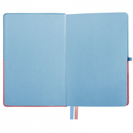Блокнот А5 (148х218 мм), BRAUBERG "DUO", под кожу с резинкой, 80 л., клетка, голубой/розовый, 113432
