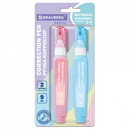 Ручка-корректор 9 мл ВЫГОДНАЯ УПАКОВКА, КОМПЛЕКТ 2 штуки, BRAUBERG Pastel, 274233