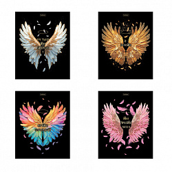 Тетрадь А5 48 л., HATBER, скоба, клетка, матовая ламинация, 3D-фольга, Крылья ангела (микс), 091164, 48Т5лофВ1