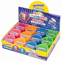 Точилка с контейнером ЮНЛАНДИЯ "ШАРИК НЕОН", неоновые цвета ассорти, 272511