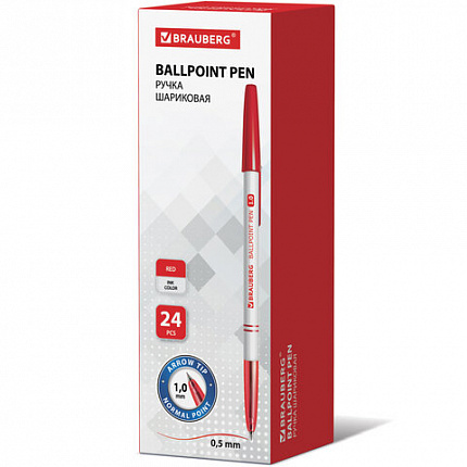 Ручка шариковая BRAUBERG "Офисная", КРАСНАЯ, корпус белый, узел 1 мм, линия письма 0,5 мм, 140892