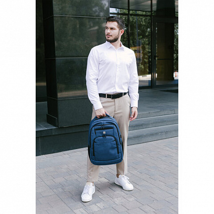 Рюкзак HEIKKI SECURE (ХЕЙКИ) универсальный, 2 отделения, отделение для ноутбука, синий, 46x31x19 см, 273896