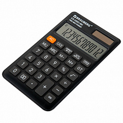 Калькулятор карманный BRAUBERG CX-102C-BK (76x126 мм), 12 разрядов, двойное питание, ЧЕРНЫЙ, 272647