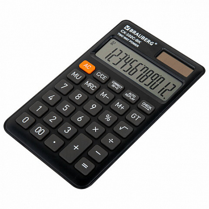 Калькулятор карманный BRAUBERG CX-102C-BK (76x126 мм), 12 разрядов, двойное питание, ЧЕРНЫЙ, 272647