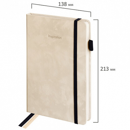 Ежедневник недатированный А5 138x213 мм, BRAUBERG "Velvet", резинка, держатель, 160 л., бежевый, 116244