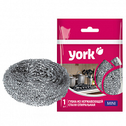 Губка (мочалка) металлическая, спиральная, 15г, МИНИ, для посуды, гриля, плиты, YORK,, 2020