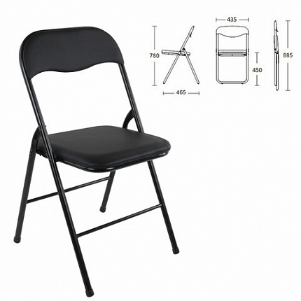 Стулья складные BRABIX "Golf CF-007", КОМПЛЕКТ 2 шт., черный каркас, кожзам черный, 533029