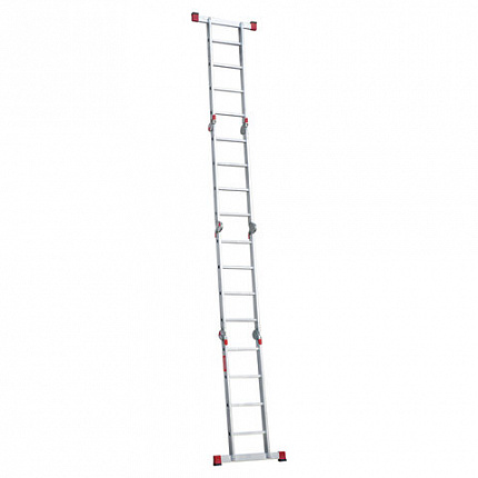 Лестница-трансформер алюминиевая 4х4 ступени, высота 4,5 м (4 секции по 1,2 м) до 150 кг, вес 16,5 кг, НОВАЯ ВЫСОТА, 3320404